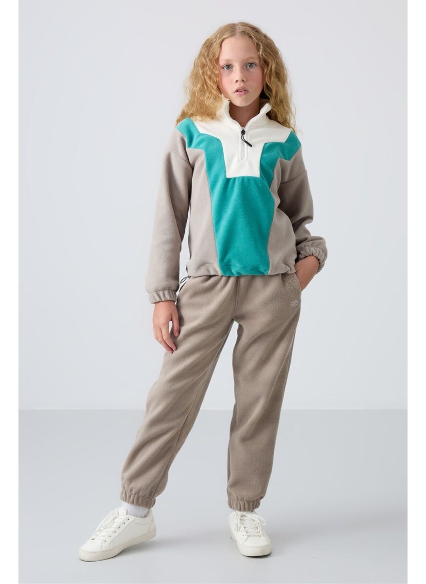 Tommy Life - Dark Beige Thick Soft Texture Oversize Embroidered Polar Fleece Girl Sweatshirt - 75153 - Image 1