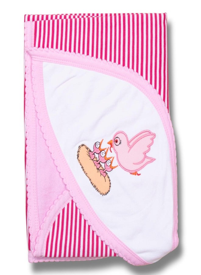 Tinycare Cotton Bath Hooded Towel for New Born, Extra Soft Outside Interlock Stripes Inside Terry, Printed Towel for Kids/Toddler/Infants 72 x 72cm, Quick Absorbent (Pink- Pack of 1) 0-12 Months - Image 1