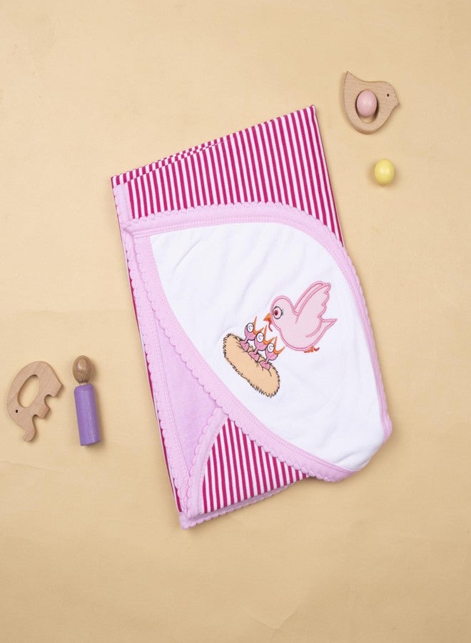 Tinycare Cotton Bath Hooded Towel for New Born, Extra Soft Outside Interlock Stripes Inside Terry, Printed Towel for Kids/Toddler/Infants 72 x 72cm, Quick Absorbent (Pink- Pack of 1) 0-12 Months - Image 3