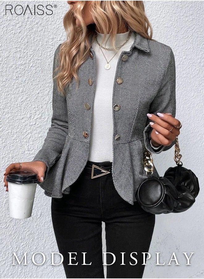 roaiss Stylish Business Blazer Women'S Daily Commuting Plaid Office Double Breasted Coat  - Image 5