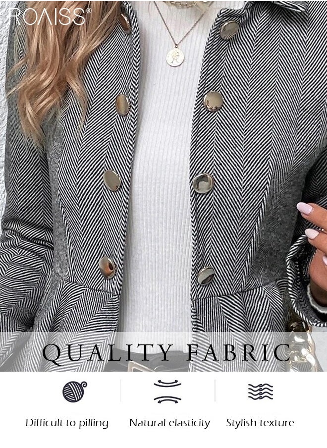 roaiss Stylish Business Blazer Women'S Daily Commuting Plaid Office Double Breasted Coat  - Image 3