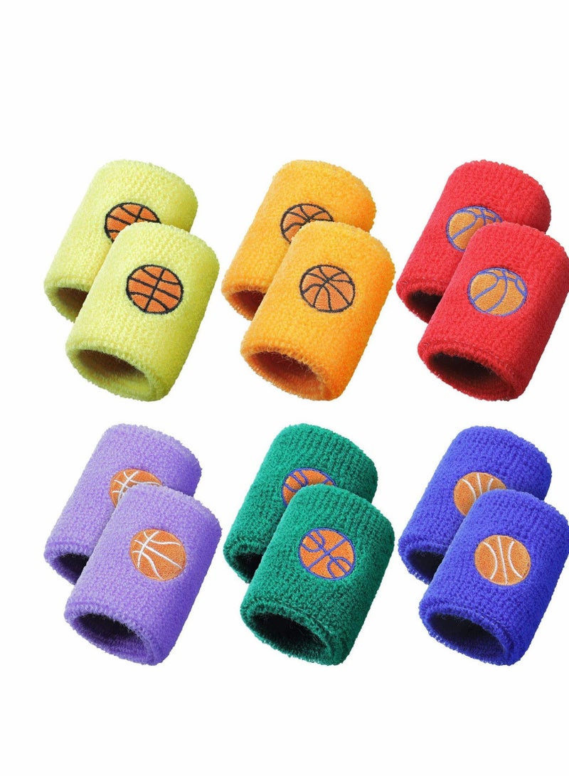 Y&D Sports Wristbands for Kids, Colorful Wrist Sweatbands Cotton Terry Cloth with 6 Basketball Design School Students Teacher Party Birthday Favors (6 Colors 12 Pcs) - Image 1