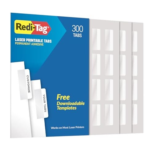 Redi-Tag Laser Printable Tabs, Permanent Index Tabs, Customizable Adhesive Labels, White, 2" x 0.875", 300 Per Pack (B39170) - Image 1