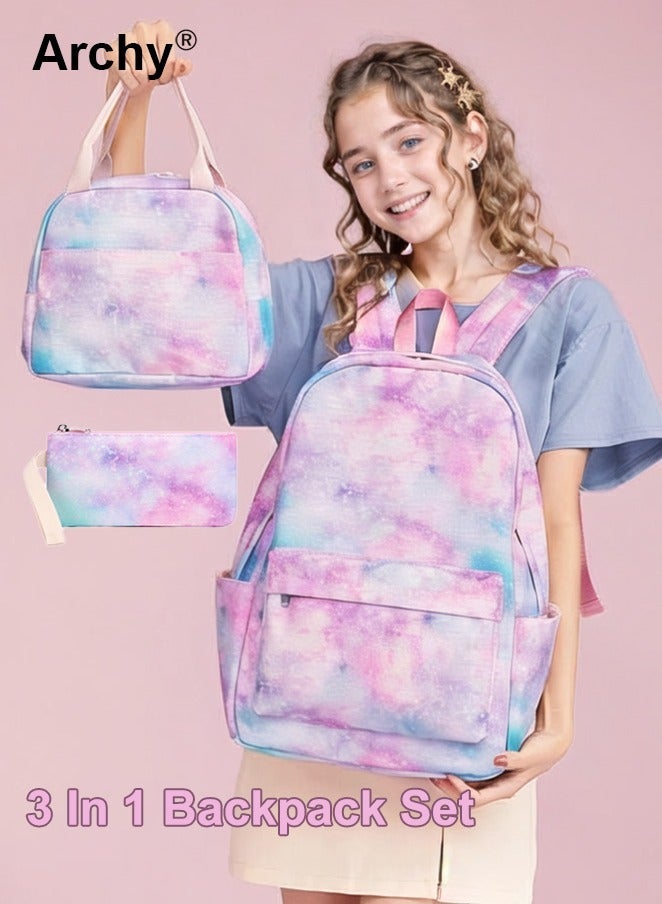 Archy Set of 3 School Backpack with Galaxy Print Fits 15-Inch Laptop Insulated Lunch Bag Pencil Bag for Stylish Girls - Image 2