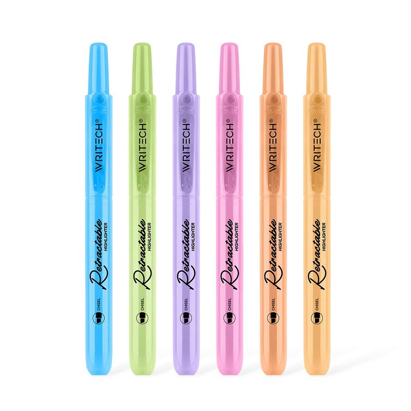 WRITECH Retractable Highlighters Assorted Colors: Chisel Tip Click Aesthetic Highlighter Marker Pens Pack Multi Colored Ink No Bleed Smear for Highlighting Journaling (6ct Pastel) - Image 1