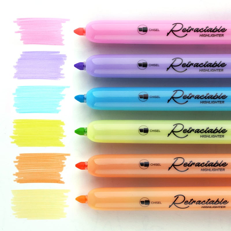 WRITECH Retractable Highlighters Assorted Colors: Chisel Tip Click Aesthetic Highlighter Marker Pens Pack Multi Colored Ink No Bleed Smear for Highlighting Journaling (6ct Pastel) - Image 3
