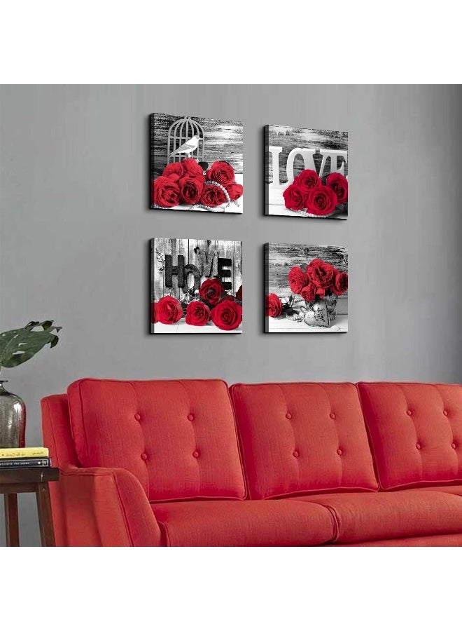 YOOOAHU Red and Black Wall Art Rose Flower Pictures for Living Room Bedroom Couples Wall Decor - Image 3