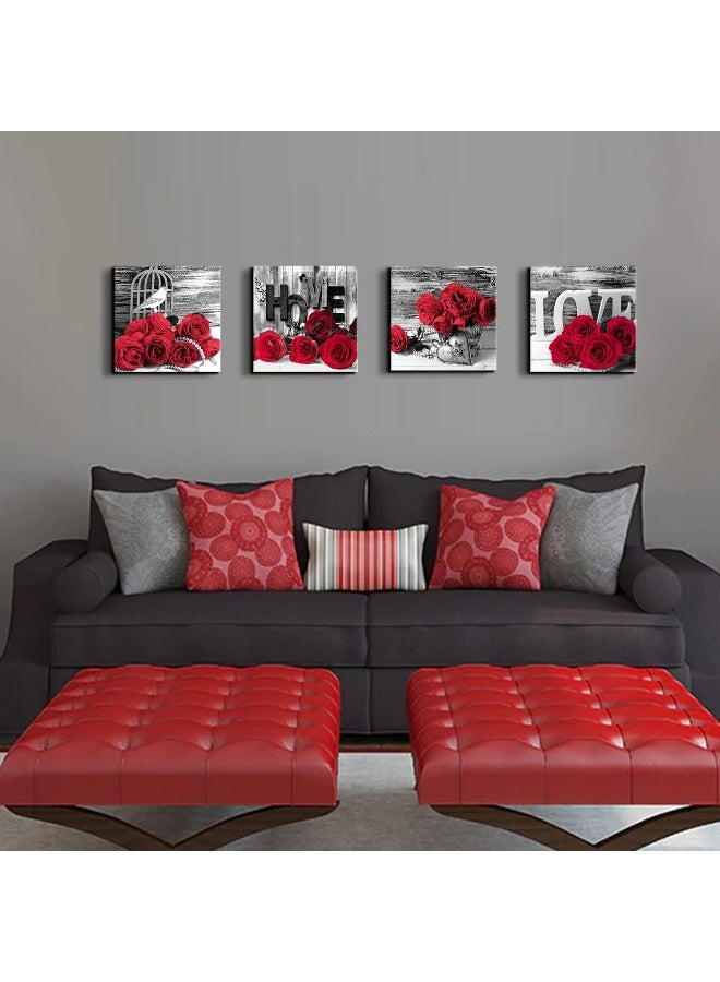 YOOOAHU Red and Black Wall Art Rose Flower Pictures for Living Room Bedroom Couples Wall Decor - Image 5