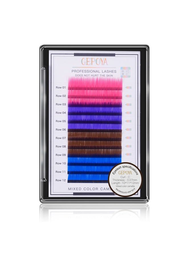 GEPOYA Color Eyelash Extension 0.07mm Thickness C Curl 3D Layer Volume Lash- 3 Lengths and 4 Colors Mixed Tray- Professional Salon Use - Image 1