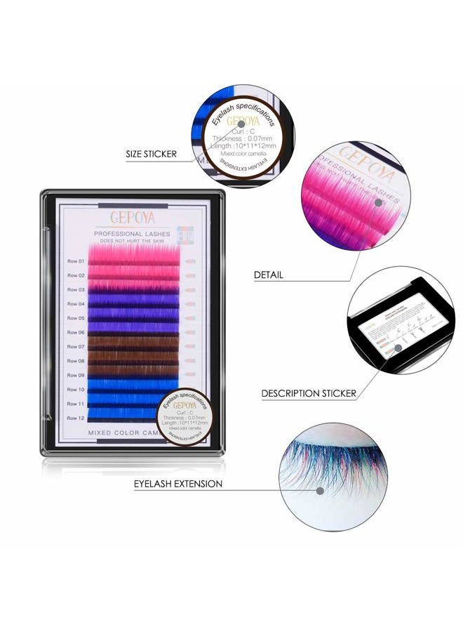 GEPOYA Color Eyelash Extension 0.07mm Thickness C Curl 3D Layer Volume Lash- 3 Lengths and 4 Colors Mixed Tray- Professional Salon Use - Image 2