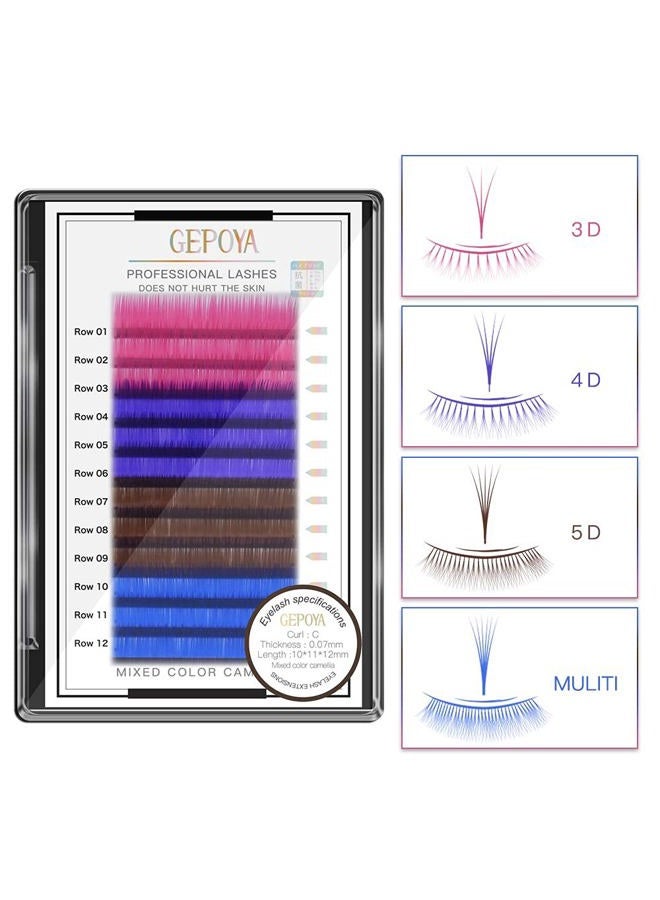 GEPOYA Color Eyelash Extension 0.07mm Thickness C Curl 3D Layer Volume Lash- 3 Lengths and 4 Colors Mixed Tray- Professional Salon Use - Image 3