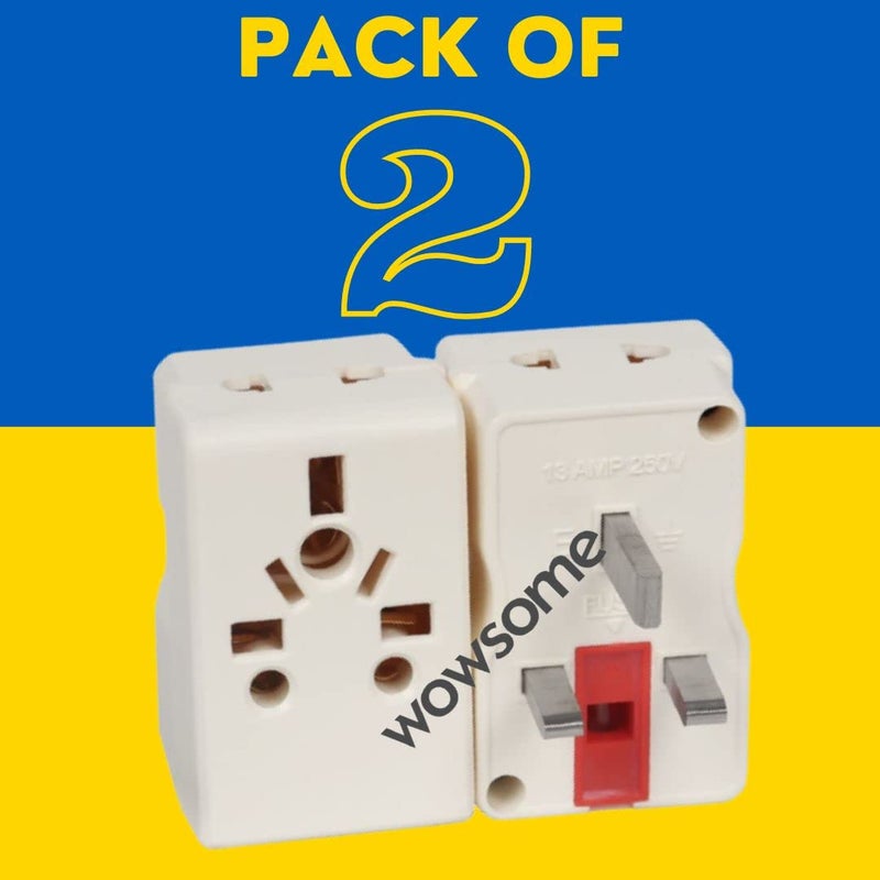 WOWSOME WOWSOME 2 Multiplug 13A TypeG UK Flat Pin Fused MultiPlug for India to UK UAE Singapore HongKong and More Conversion Plug Convert White Pack of 2 - Image 2