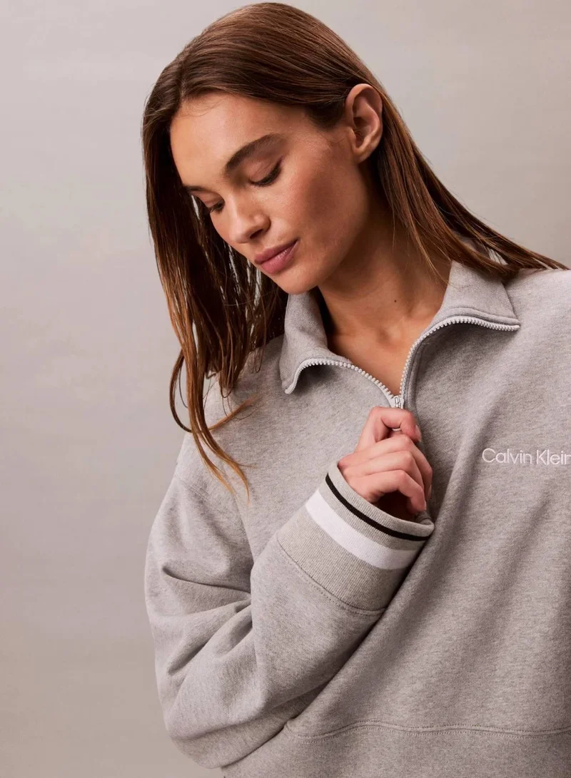 Calvin Klein B10 Grey Heather French Terry 1/4 Zip Sweatshirt for Women | Best Price UAE