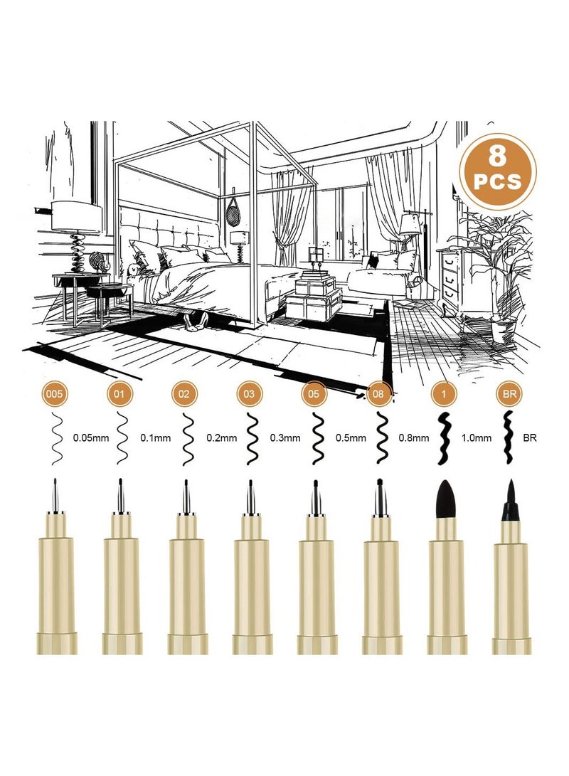 Calligraphy Pens Set - 8 Pack Micro-Pen Fineliner Ink Pens for Writing, Drawing, and Illustration. Waterproof Archival Ink Multiliner Pens for Art, Sketching, and Scrapbooking. - Image 2