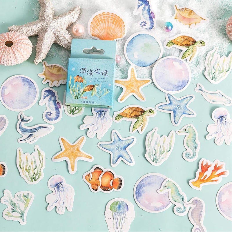 KASTWAVE Ocean Animals Stickers, Sea Shell Starfish Seahorse Decorative Stickers for Journaling Scrapbooking Planner Laptop DIY Crafts Art Projects, Waterproof and Durable, Ideal for Kids Teens Adults, 1 Set - Image 1