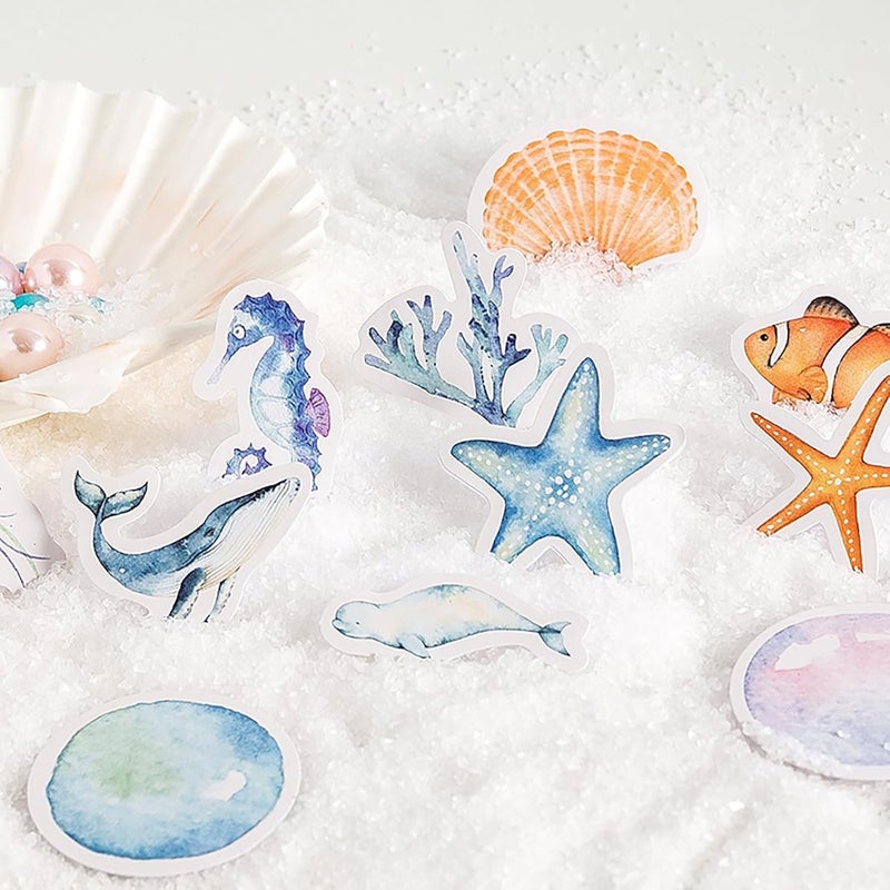 KASTWAVE Ocean Animals Stickers, Sea Shell Starfish Seahorse Decorative Stickers for Journaling Scrapbooking Planner Laptop DIY Crafts Art Projects, Waterproof and Durable, Ideal for Kids Teens Adults, 1 Set - Image 3