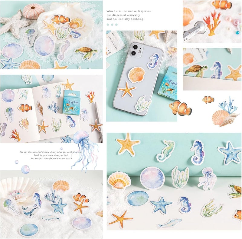 KASTWAVE Ocean Animals Stickers, Sea Shell Starfish Seahorse Decorative Stickers for Journaling Scrapbooking Planner Laptop DIY Crafts Art Projects, Waterproof and Durable, Ideal for Kids Teens Adults, 1 Set - Image 5