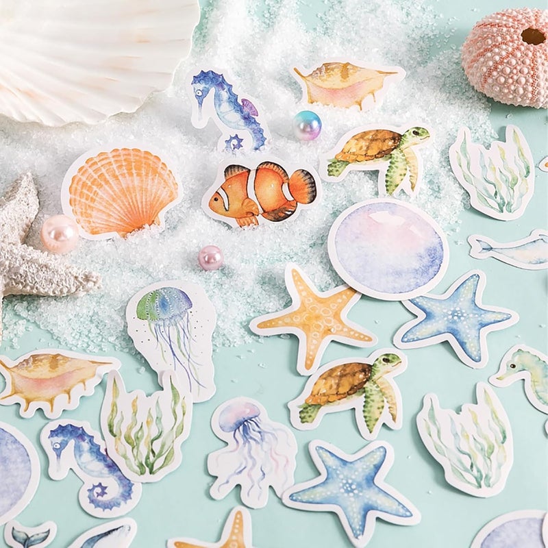 KASTWAVE Ocean Animals Stickers, Sea Shell Starfish Seahorse Decorative Stickers for Journaling Scrapbooking Planner Laptop DIY Crafts Art Projects, Waterproof and Durable, Ideal for Kids Teens Adults, 1 Set - Image 2