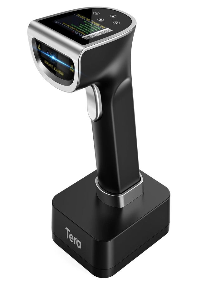 Tera Barcode Scanner Wireless with Screen: Pro Version 1D 2D QR with Digital Setting Keypad Power Switch Charging Cradle Works with Bluetooth 2.4G Wireless Bar Code Reader HW0015 Silver - Image 1