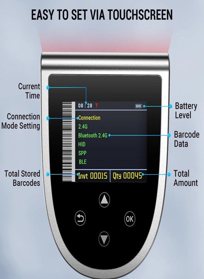 Tera Barcode Scanner Wireless with Screen: Pro Version 1D 2D QR with Digital Setting Keypad Power Switch Charging Cradle Works with Bluetooth 2.4G Wireless Bar Code Reader HW0015 Silver - Image 2