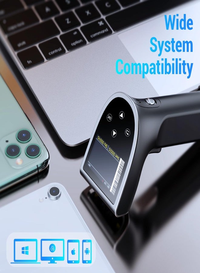 Tera Barcode Scanner Wireless with Screen: Pro Version 1D 2D QR with Digital Setting Keypad Power Switch Charging Cradle Works with Bluetooth 2.4G Wireless Bar Code Reader HW0015 Silver - Image 5