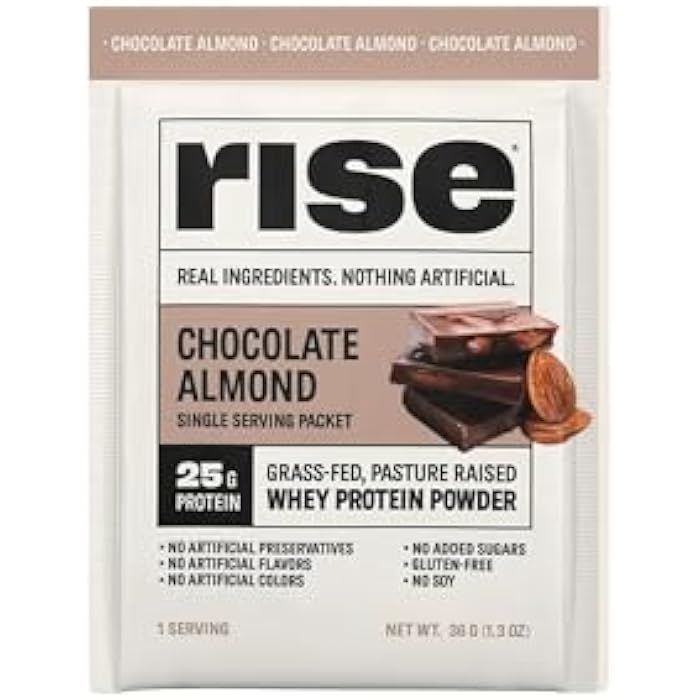 RISE مسحوق بروتين مصل اللبن من رايز - عينة شوكولاتة لوز | 25 جرام بروتين بدون نكهات صناعية أو ألوان أو مواد حافظة - خالي من السكر، خالي من الجلوتين، خالي من الصويا (حصة واحدة) - Image 1