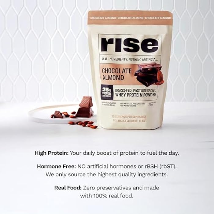 RISE مسحوق بروتين مصل اللبن من رايز - عينة شوكولاتة لوز | 25 جرام بروتين بدون نكهات صناعية أو ألوان أو مواد حافظة - خالي من السكر، خالي من الجلوتين، خالي من الصويا (حصة واحدة) - Image 4
