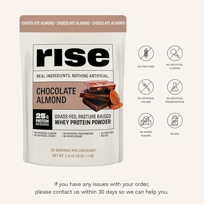 RISE مسحوق بروتين مصل اللبن من رايز - عينة شوكولاتة لوز | 25 جرام بروتين بدون نكهات صناعية أو ألوان أو مواد حافظة - خالي من السكر، خالي من الجلوتين، خالي من الصويا (حصة واحدة) - Image 3