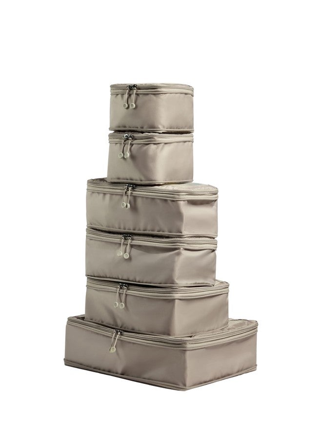 ANTLER - Compression Packing Cubes, Set of 6 Essential Packing Cubes for Suitcases and Backpacks - Holiday, Travel & Accessories Organiser, Easy Clothes and Shoe Storage - Taupe - Image 1