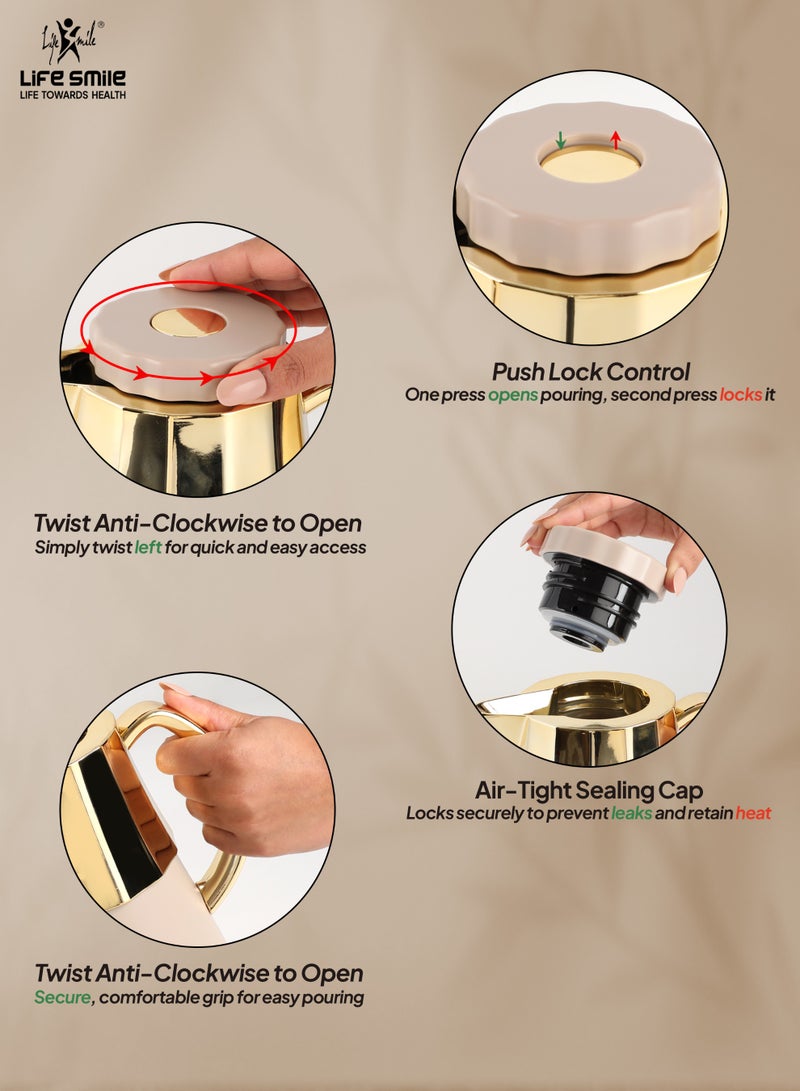 Life Smile فلاسكة فراغية مميزة 1 لتر من لايف سمايل – تحكم قفل دفع، مانعة للتسرب وتصميم صديق للبيئة - Image 2