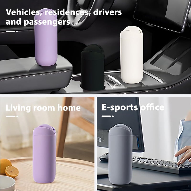 KHGUZ Car Trash Can with Lid - Silicone Leakproof Mini Round Vehicle Garbage Bin for Cup Holder (Purple) - Image 4
