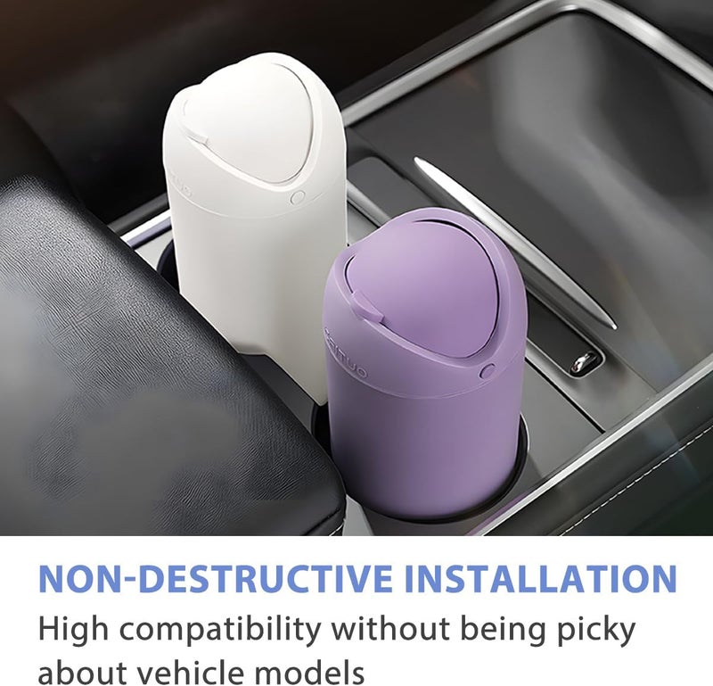 KHGUZ Car Trash Can with Lid - Silicone Leakproof Mini Round Vehicle Garbage Bin for Cup Holder (Purple) - Image 5