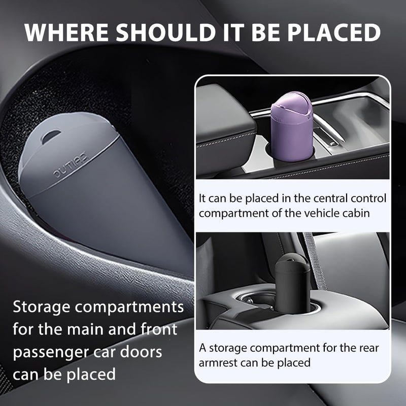KHGUZ Car Trash Can with Lid - Silicone Leakproof Mini Round Vehicle Garbage Bin for Cup Holder (Purple) - Image 3