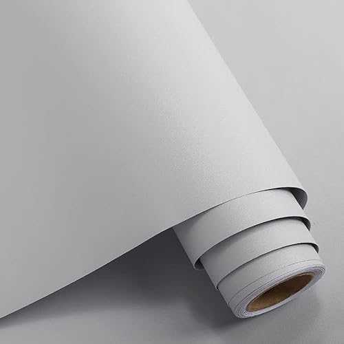 SUNBIRD Matte Grey Wallpaper Solid Peel and Stick Wallpaper Grey Contact Paper Self Adhesive Thick Removable Wall Paper Waterproof Vinyl Roll for Kitchen Cabinets Desk (12 X 48 Inch, Light Grey) - Image 1