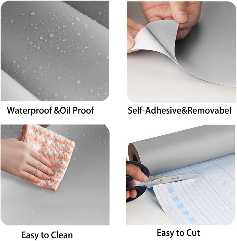 SUNBIRD Matte Grey Wallpaper Solid Peel and Stick Wallpaper Grey Contact Paper Self Adhesive Thick Removable Wall Paper Waterproof Vinyl Roll for Kitchen Cabinets Desk (12 X 48 Inch, Light Grey) - Image 2