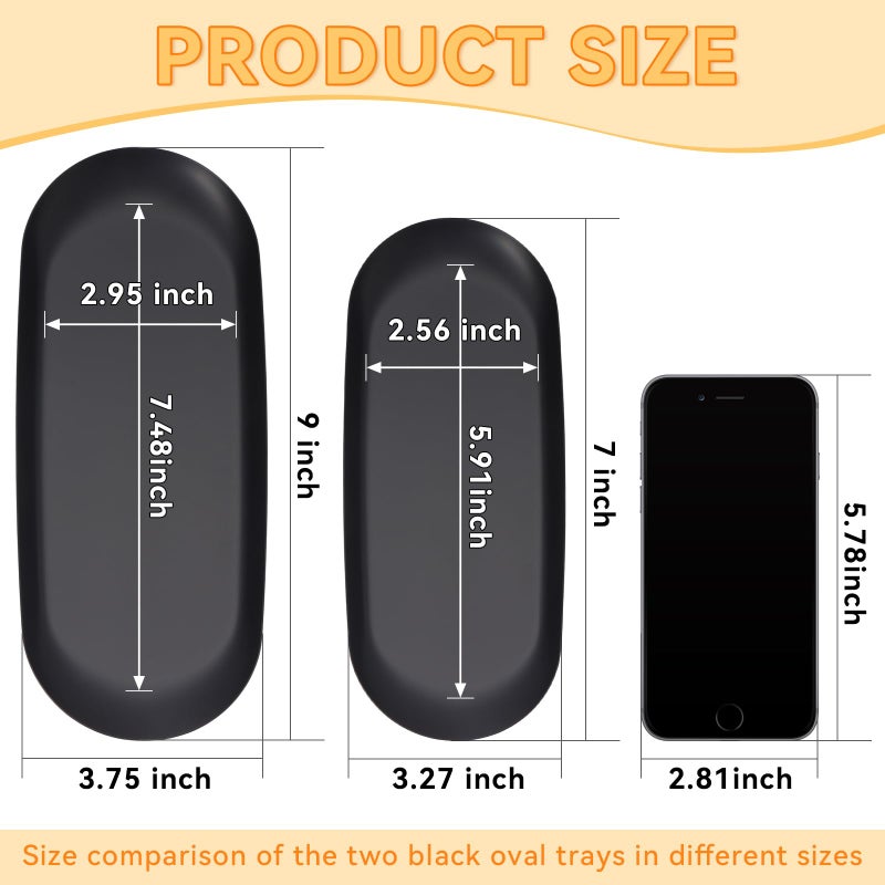 JOLYEAK 2PACK Black Decorative Tray,Oval Stainless Steel Trays, Decorative Tray for Jewelry Dish Cosmetics Organizer Bathroom Clutter Serving Platter (Black, 9 in) - Image 2