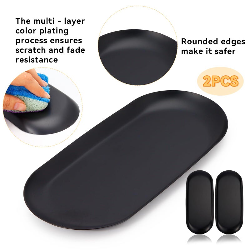 JOLYEAK 2PACK Black Decorative Tray,Oval Stainless Steel Trays, Decorative Tray for Jewelry Dish Cosmetics Organizer Bathroom Clutter Serving Platter (Black, 9 in) - Image 3