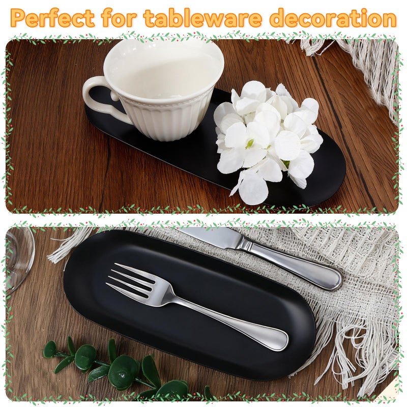 JOLYEAK 2PACK Black Decorative Tray,Oval Stainless Steel Trays, Decorative Tray for Jewelry Dish Cosmetics Organizer Bathroom Clutter Serving Platter (Black, 9 in) - Image 5