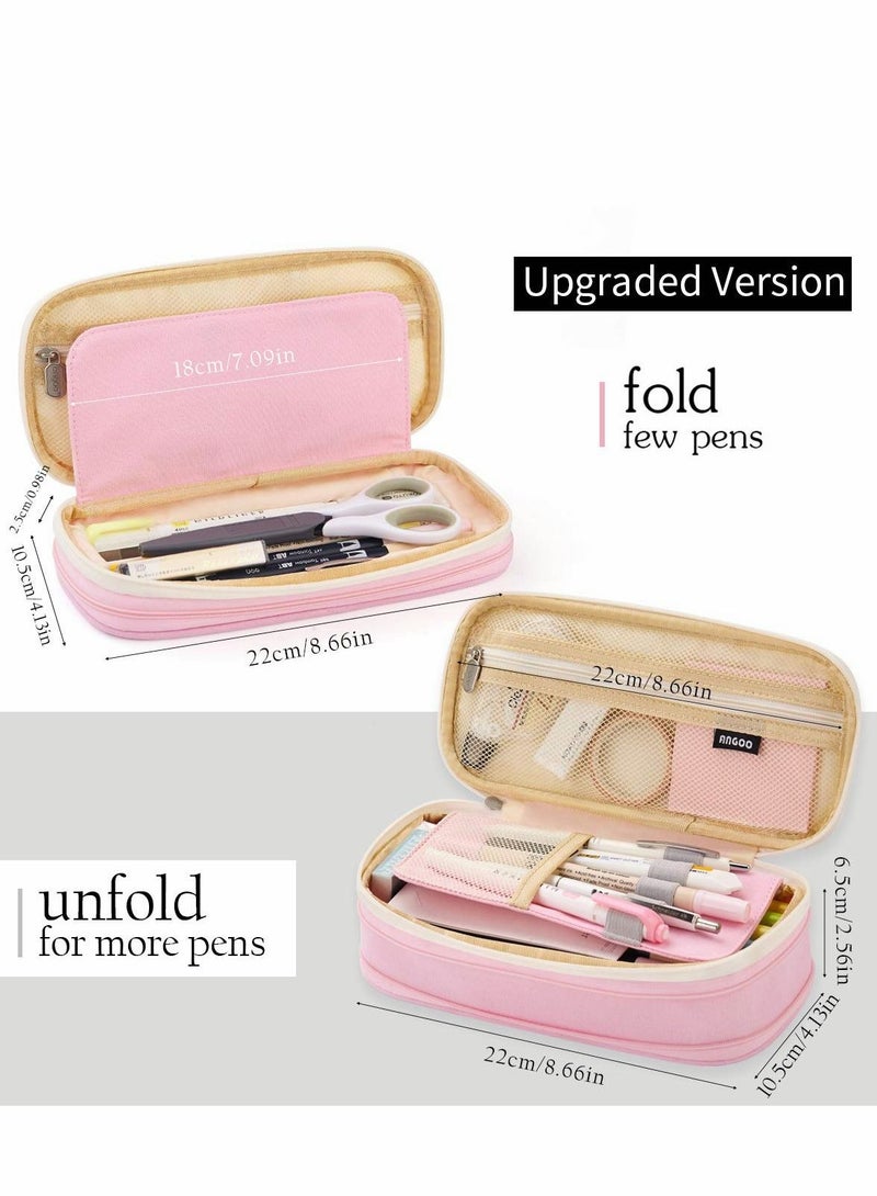 SYOSI Big Capacity Pencil Pen Case, Office College School Large Storage High Capacity Bag Pouch Holder Box Organizer Light, (Pink)  - Image 4