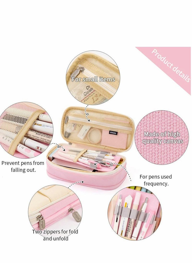 SYOSI Big Capacity Pencil Pen Case, Office College School Large Storage High Capacity Bag Pouch Holder Box Organizer Light, (Pink)  - Image 2