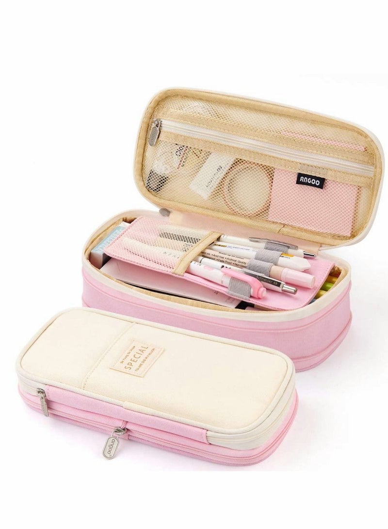 SYOSI Big Capacity Pencil Pen Case, Office College School Large Storage High Capacity Bag Pouch Holder Box Organizer Light, (Pink)  - Image 1