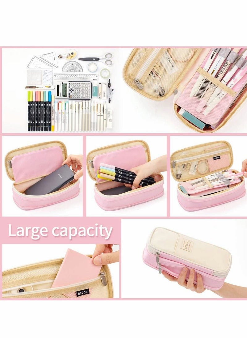 SYOSI Big Capacity Pencil Pen Case, Office College School Large Storage High Capacity Bag Pouch Holder Box Organizer Light, (Pink)  - Image 3