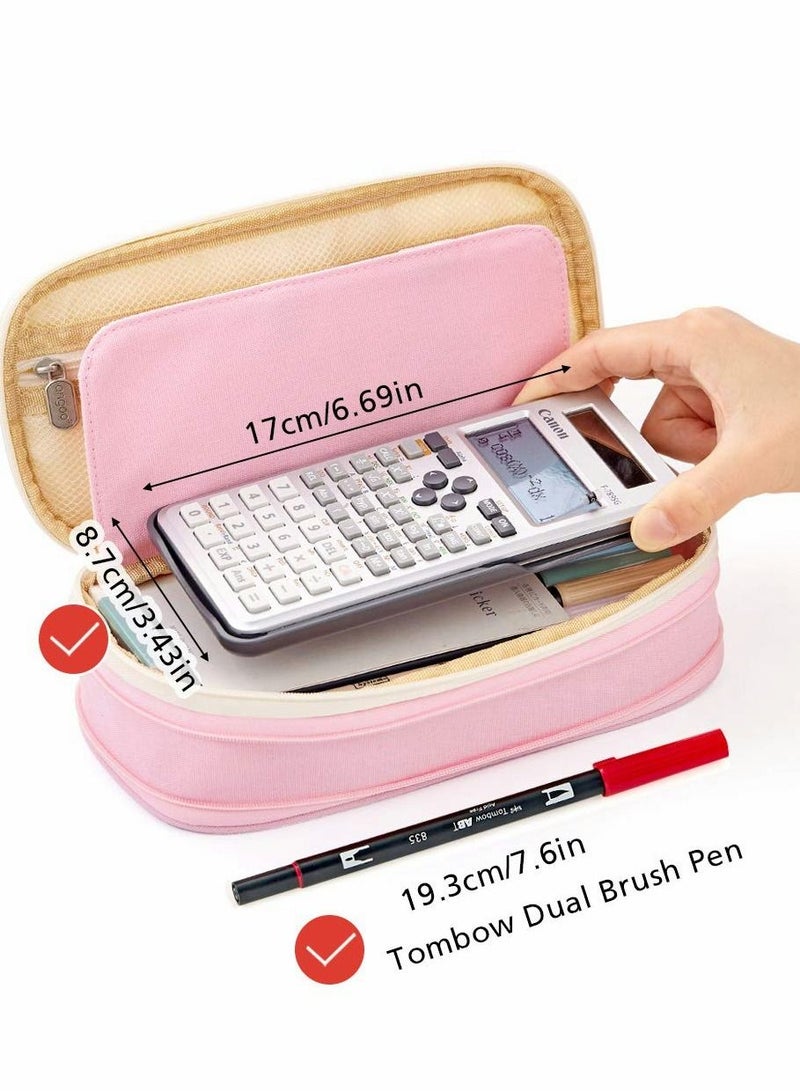 SYOSI Big Capacity Pencil Pen Case, Office College School Large Storage High Capacity Bag Pouch Holder Box Organizer Light, (Pink)  - Image 5