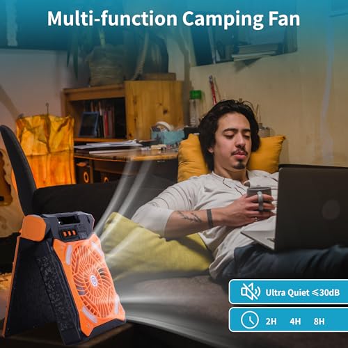 WESTTREE Solar Fan Battery Powered Rechargeable Solar Camping Fan with Led Lantern Power Bank Foldable Angle USB Personal Fans for Travel Outdoor CampingTents camping essentials X98 Orange - Image 3