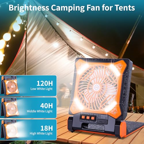 WESTTREE Solar Fan Battery Powered Rechargeable Solar Camping Fan with Led Lantern Power Bank Foldable Angle USB Personal Fans for Travel Outdoor CampingTents camping essentials X98 Orange - Image 5