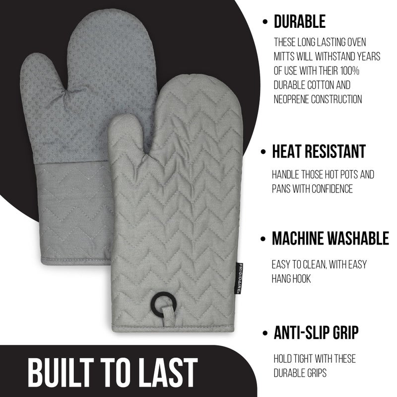 Frigidaire Kelly Cotton Oven Mitts, Heat Resistant, Anti-Slip, Machine Washable,13â€x7â€,Grey,Set of 2 - Image 2