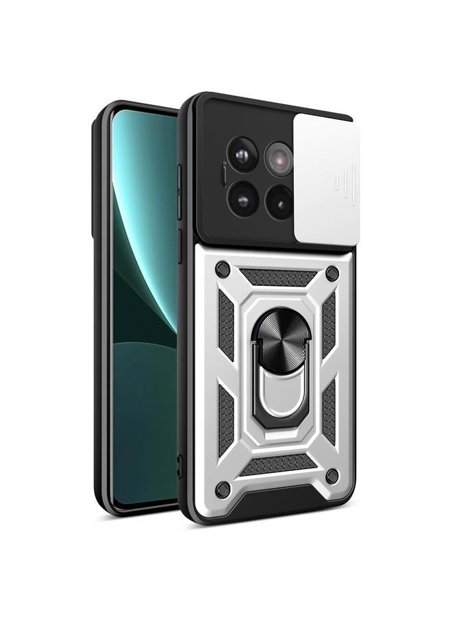 Zaboon For OnePlus 13R / Ace 5 / Ace 5 Pro 5G Sliding Camera Cover Design TPU Hybrid PC Phone Case(Silver) 
