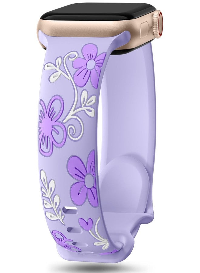 Witzon Floral Engraved Band Compatible with Apple Watch Band Women 41mm 40mm 38mm 42mm 44mm 45mm 46mm 49mm, Soft Silicone Cute Flower Accessories for iWatch Series 11 10 9 8 7 6 5 4 3 2 1 SE Ultra - Image 1