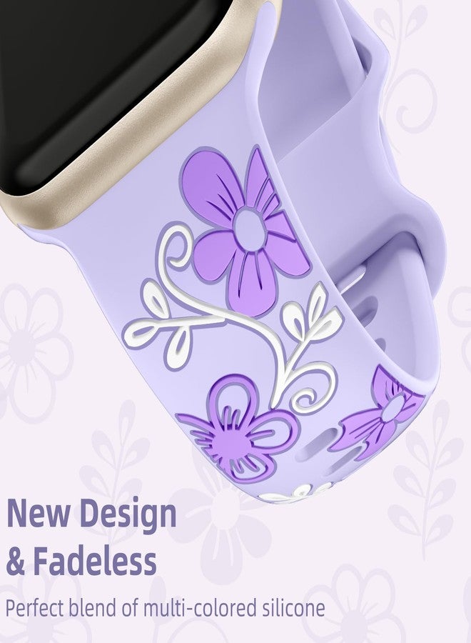 Witzon Floral Engraved Band Compatible with Apple Watch Band Women 41mm 40mm 38mm 42mm 44mm 45mm 46mm 49mm, Soft Silicone Cute Flower Accessories for iWatch Series 11 10 9 8 7 6 5 4 3 2 1 SE Ultra - Image 3