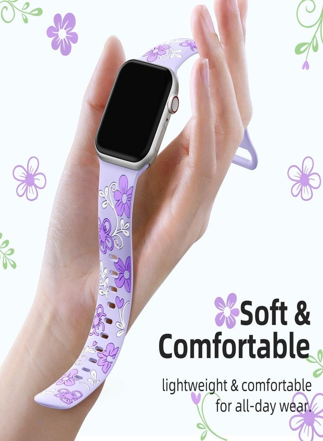 Witzon Floral Engraved Band Compatible with Apple Watch Band Women 41mm 40mm 38mm 42mm 44mm 45mm 46mm 49mm, Soft Silicone Cute Flower Accessories for iWatch Series 11 10 9 8 7 6 5 4 3 2 1 SE Ultra - Image 2